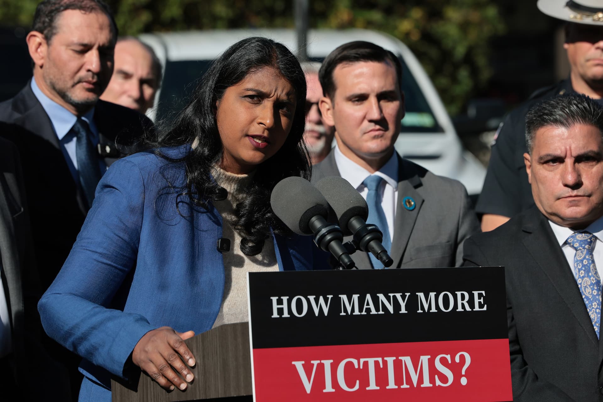 Michael M. Santiago/Getty Images The Republican attorney general candidate, Saritha Komatireddy, on October 6, 2026 at Chappaqua, New York.