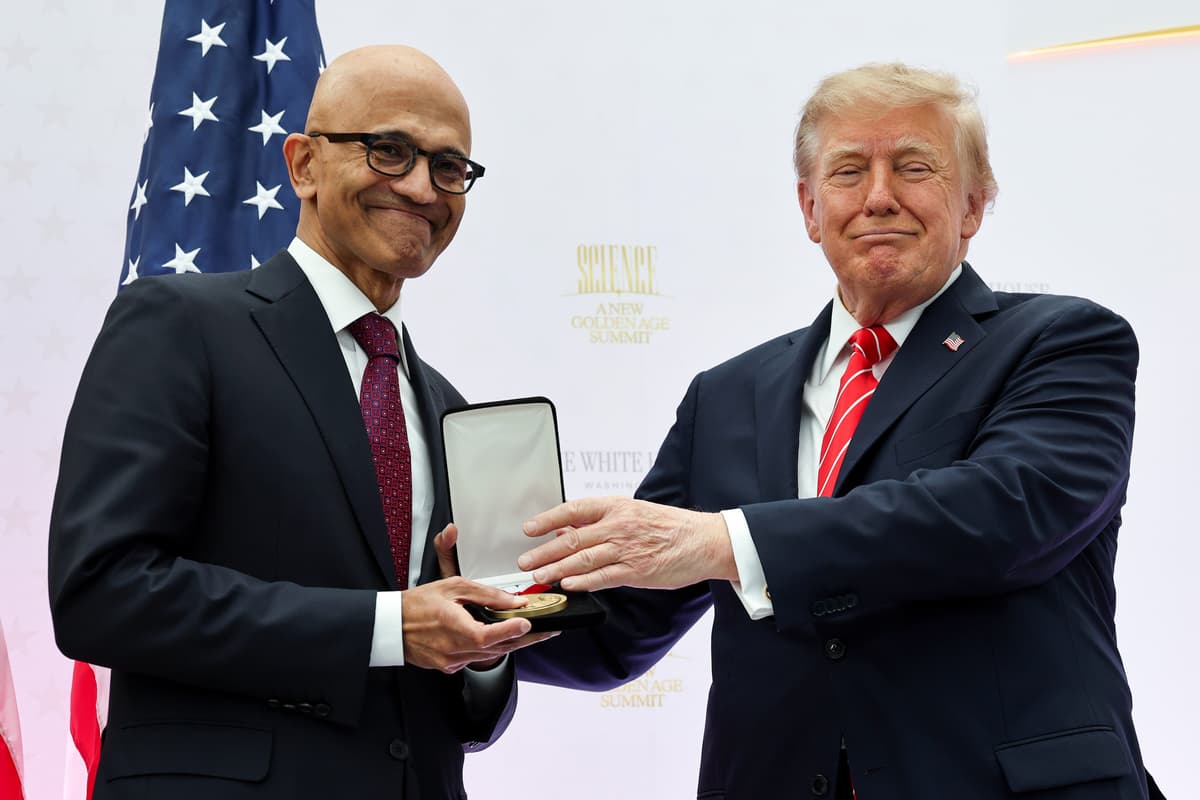Win McNamee/Getty Images The chief executive of Microsoft, Satya Nadella, receives the National Medal of Technology and Innovation from President Trump on October 8, 2026.
