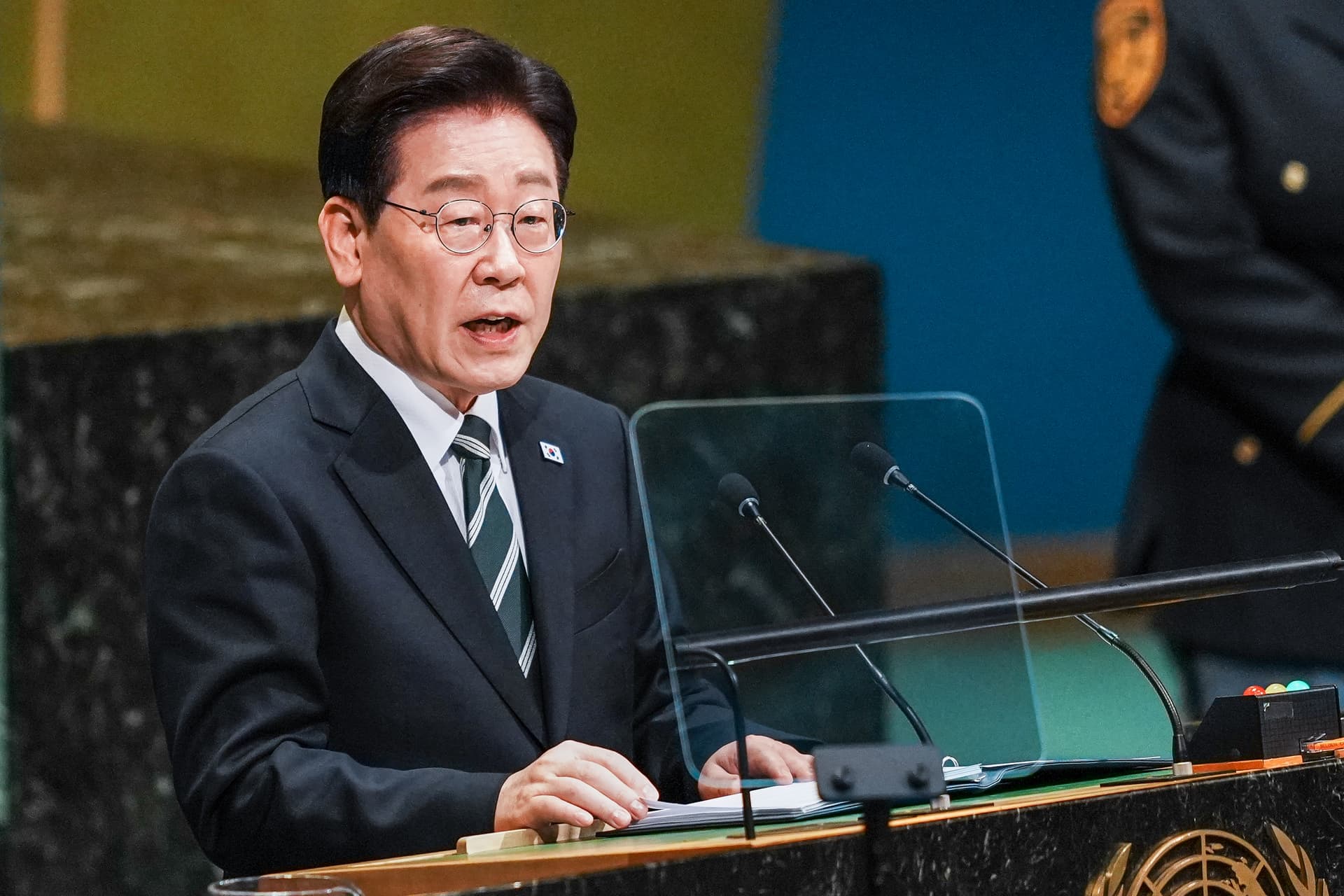 Ryan Murphy/Getty Images The president of South Korea, Lee Jae Myung, speaks during the 81st session of the United Nations General Assembly at New York City on September 22, 2026.