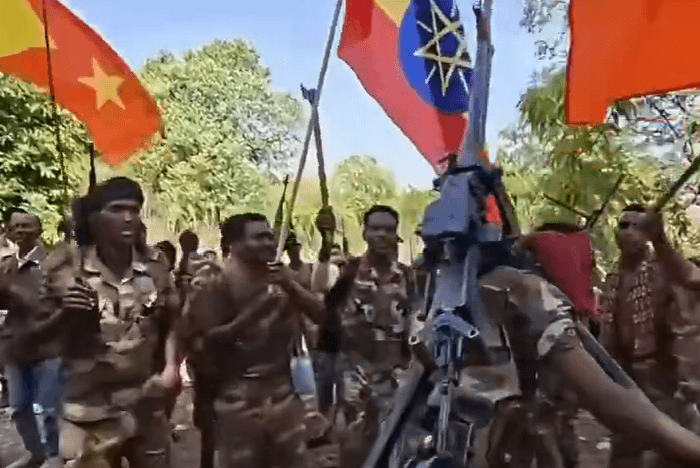 Via X Forces of the pro-government Tigray Peace Force rally near the border between Afar and Tigray on August 4, 2026.