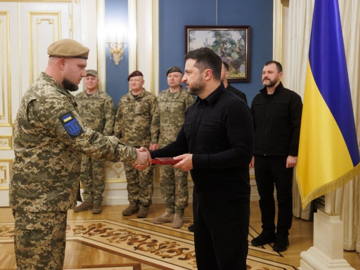 Volodymyr Zelensky via X. President Volodymyr Zelensky awards soldiers with distinguished service honors on October 5, 2026, at Kyiv.