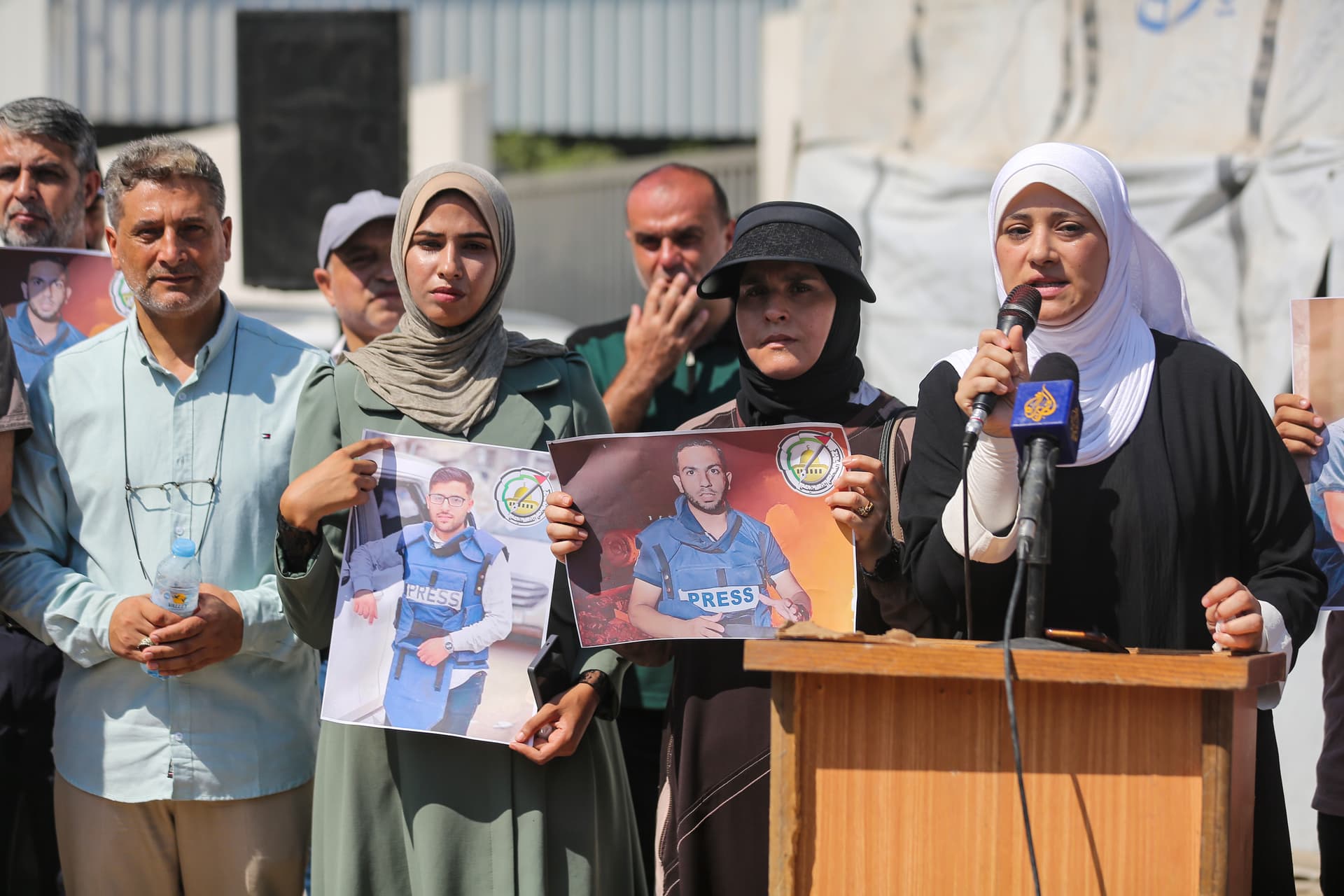 Ahmad Hasaballah/Getty Images Palestinian journalists hold a vigil on the anniversary of the deaths of four Al Jazeera journalists, who were killed in an Israeli strike in a media tent one year ago, on August 10, 2026 at Gaza City, Gaza. The four journalists, including 28-year-old correspondent Anas al-Sharif, died in a targeted attack on a media tent. At the time, Israel reported that Sharif was 'the head of a Hamas terrorist cell,' something that he and his employer denied.