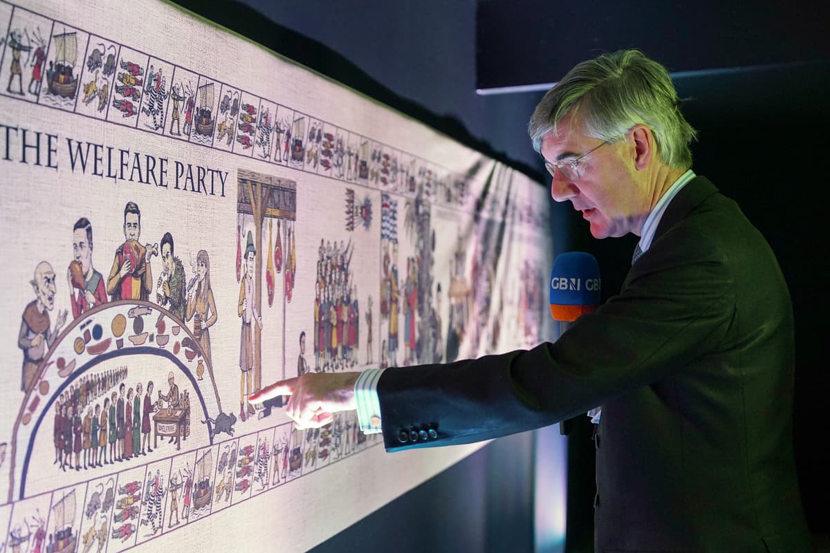 Ian Forsyth/Getty Images A former MP, Jacob Rees-Mogg, tours the Birmingham tapestry on day two of the Conservative Party Conference on October 5, 2026.