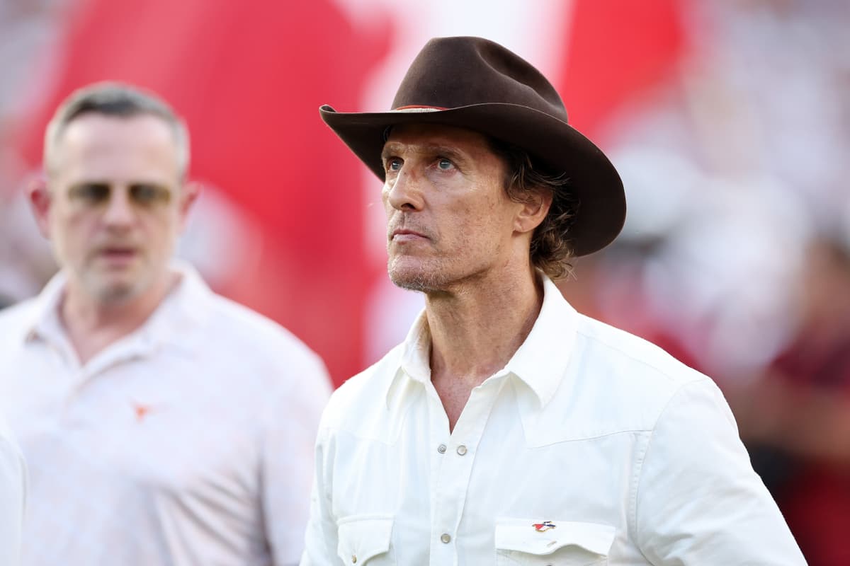 Stacy Revere/Getty Images Matthew McConaughey leaves the field following the Cotton Bowl at October 10, 2026 in Dallas.