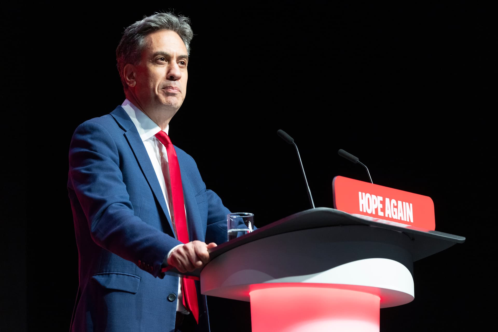 Nicola Tree/Getty Images Britain's foreign secretary, Ed Miliband, addresses Labour's annual conference at Liverpool on September 28, 2026.