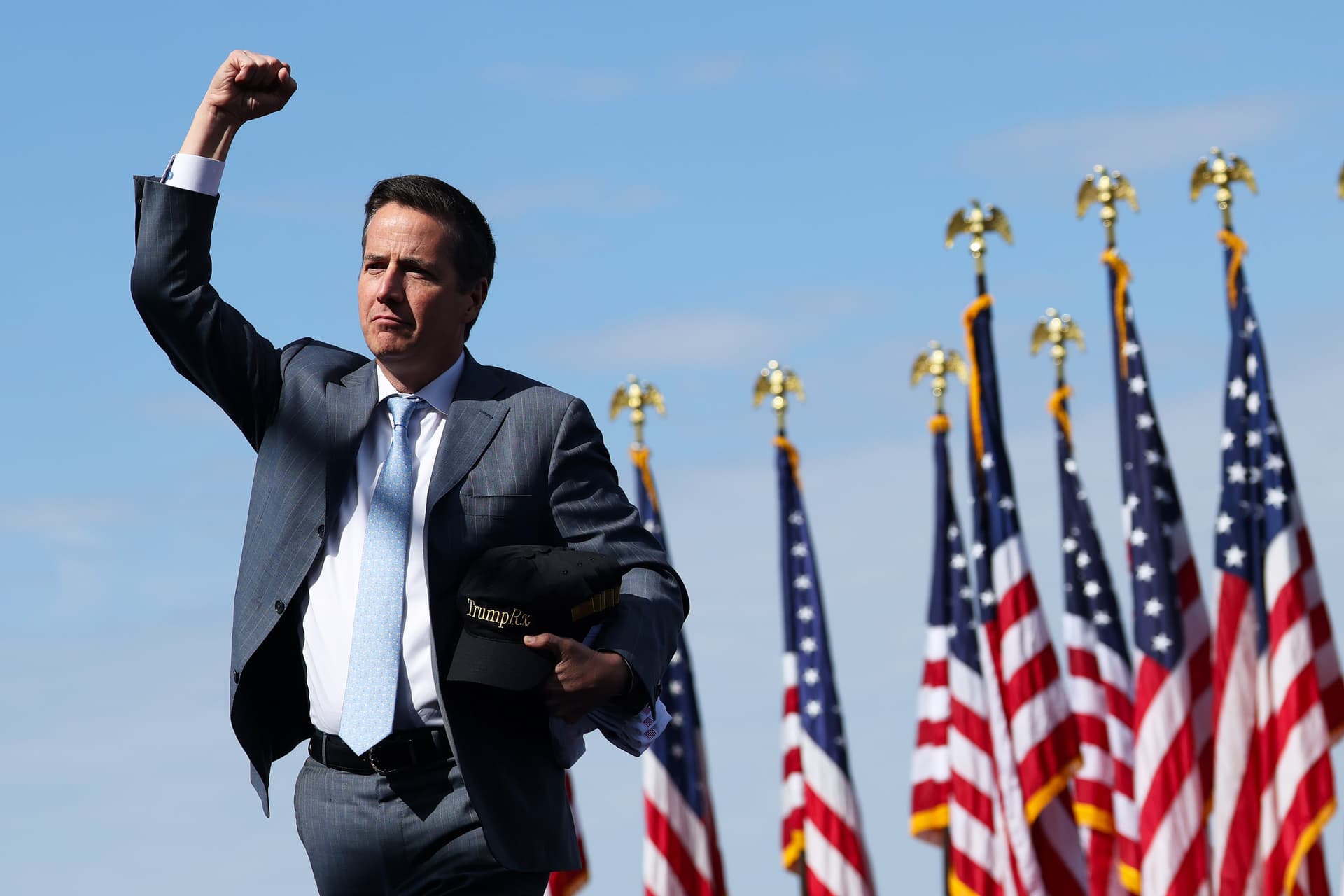 Samuel Corum/Getty Images Senator Bernie Moreno at Allen County Regional Airport, Lima, Ohio on October 09, 2026.
