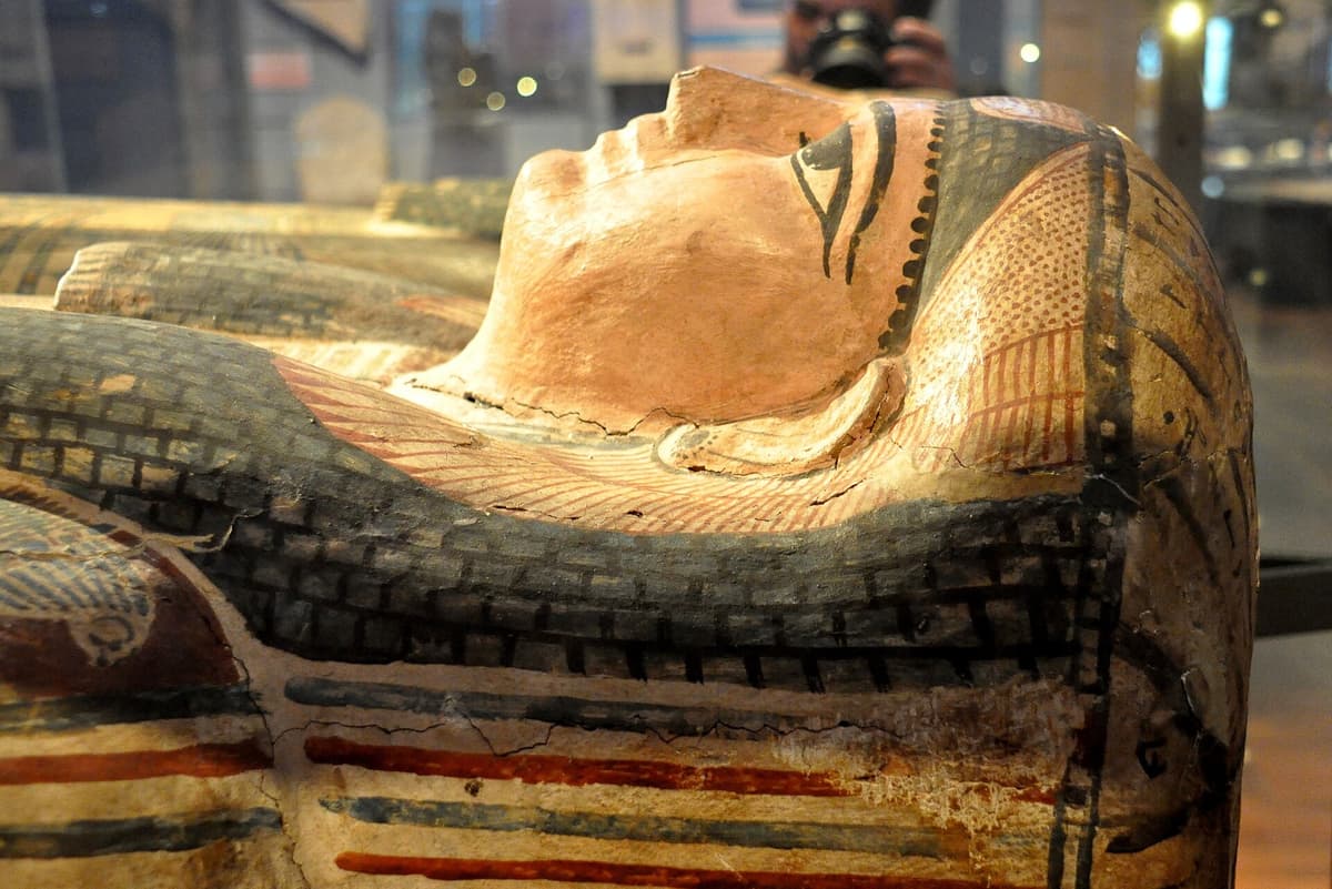 Via Wikimedia Commons The upper part of an ancient Egyptian coffin is displayed at the Kelvingrove Art Gallery and Museum at Glasgow, U.K., on November 4, 2013.