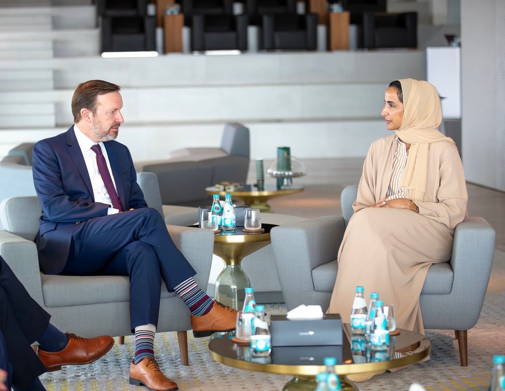 Via Senator Chris Murphy's X account Senator Chris Murphy meets with Sheikha Hind Al Thani at Doha’s Education City.