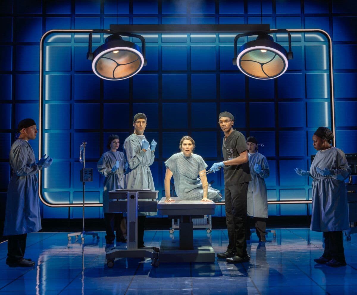 Joan Marcus, Drew Gehling, Heidi Blickenstaff, Nick T. Daly, and the company in 'The Heart.'